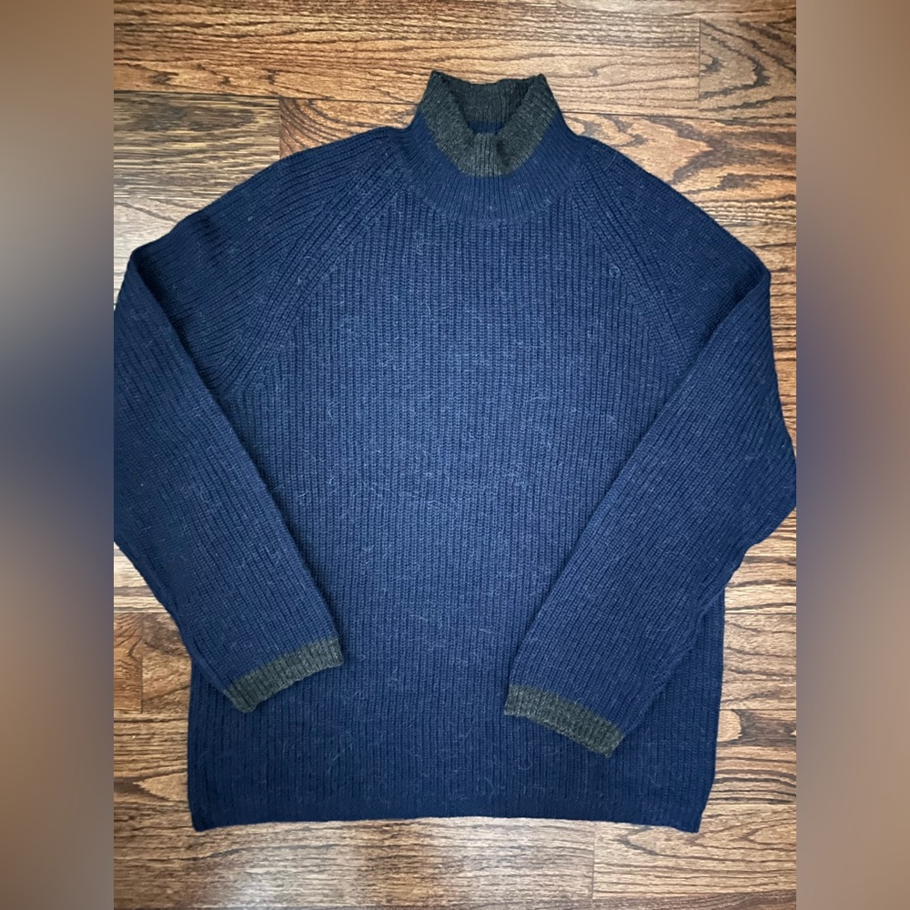 NWOT Armani Exchange Alpaca Wool Blend Mock Neck Sweater with Charcoal Grey Trim